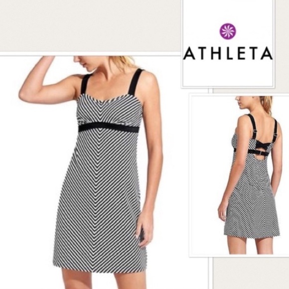 Athleta Other - Athleta Black & White Stripe Pura Swim UPF 50+ Dress 36 B/C Built in bra. Beach